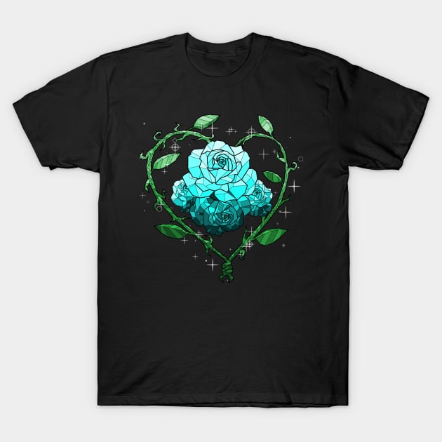 Cyan Crystal Flower T-Shirt by Saira Crystaline